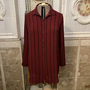 H & M Divided. Size 10 Tall Oversized. Maroon? Stripe Long Sleeve Shirt. B90